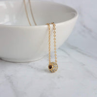 Gold CZ Ball Necklace - round crystal pendant, gold chain, tiny faux diamond bead, slider pendant, 6mm pave pendant, cubic zirconia, globe - Constant Baubling