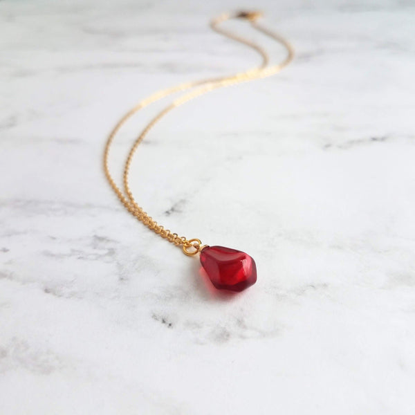 Pomegranate Necklace - small red pink pendant, thin delicate 18 inch chain, fruit seed necklace, fertility necklace, pomegranate seed charm - Constant Baubling