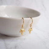 Maple Leaf Earrings, tiny gold leaf earring, fall earring, autumn earring, small gold leaf earring, gold leaf dangle, gold maple leaf - Constant Baubling