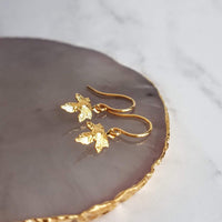 Maple Leaf Earrings, tiny gold leaf earring, fall earring, autumn earring, small gold leaf earring, gold leaf dangle, gold maple leaf - Constant Baubling