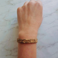 Cork Bracelet - wood cuff & gold adjustable chain, wood bangle, cork bangle, cork bracelet, woof cuff, cork cuff, wide bracelet, marbled - Constant Baubling