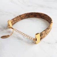 Cork Bracelet - wood cuff & gold adjustable chain, wood bangle, cork bangle, cork bracelet, woof cuff, cork cuff, wide bracelet, marbled - Constant Baubling
