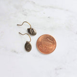 Little Bird Earrings - antique bronze oval, oblong tag, brass tag earrings, small bird earrings, baby bird earring, bird tag earring, tiny - Constant Baubling