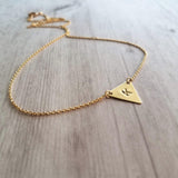 Gold Triangle Necklace, gold initial necklace, personalized necklace, flag necklace, small gold triangle, gold letter pendant delicate chain - Constant Baubling