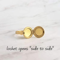 Locket Ring - small round gold brass locket, ADJUSTABLE FIT size 5 6 7 8 9, secret compartment, photo locket, memento ring, remembrance ring - Constant Baubling