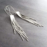 Silver Fringe Earrings, long chain earring, silver chain earring, snake chain earring, chain fringe earring, chain tassel earring 4" earring - Constant Baubling