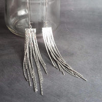 Silver Fringe Earrings, long chain earring, silver chain earring, snake chain earring, chain fringe earring, chain tassel earring 4" earring - Constant Baubling