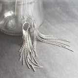 Silver Fringe Earrings - thin snake chain strands, chain dangle, v shape chain, thin chain fringe, chain tassel, 4" long earring, sexy - Constant Baubling