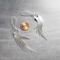 Silver Fringe Earrings - thin snake chain strands, chain dangle, v shape chain, thin chain fringe, chain tassel, 4" long earring, sexy - Constant Baubling
