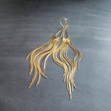 Gold Chain Fringe Earrings - thin snake chain strands, chain dangle, v shape, thin chain fringe, chain tassel, 5.6 inch extra long earring - Constant Baubling