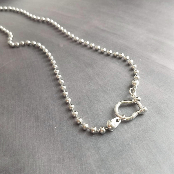 Stainless Steel Ball Chain, front horseshoe shackle screw clasp, chunky chain, large ball chain, big silver ball chain, horseshoe necklace - Constant Baubling