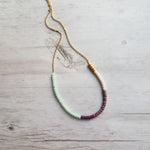 Color Block Necklace - beaded chain, 14K gold plated chain, mint green purple white, color section necklace, glass bead necklace, seed beads - Constant Baubling