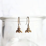 Small Bee Earring - little tiny antique brass/bronze mini bumblebees on delicate matching hooks - minimalist spring honey hive - Constant Baubling