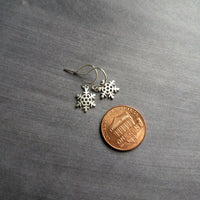 Silver Snowflake Earrings, snow jewelry, tiny silver snowflake earring, Christmas gift for her, simple snowflake earring, delicate snowflake - Constant Baubling