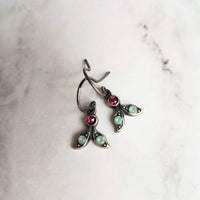 Tiny Silver Drop Earrings, Swarovski crystals, vintage earring, small leaf earring, holiday earring, holly leaves, antique silver, delicate - Constant Baubling