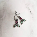 Tiny Silver Drop Earrings, Swarovski crystals, vintage earring, small leaf earring, holiday earring, holly leaves, antique silver, delicate - Constant Baubling