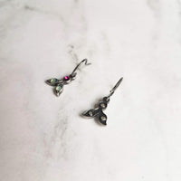 Tiny Silver Drop Earrings, Swarovski crystals, vintage earring, small leaf earring, holiday earring, holly leaves, antique silver, delicate - Constant Baubling