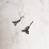Tiny Silver Drop Earrings, Swarovski crystals, vintage earring, small leaf earring, holiday earring, holly leaves, antique silver, delicate - Constant Baubling