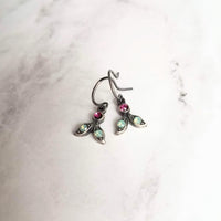 Tiny Silver Drop Earrings, Swarovski crystals, vintage earring, small leaf earring, holiday earring, holly leaves, antique silver, delicate - Constant Baubling