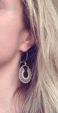 Large Flower Earrings - large antique silver round hoop, round kidney locking wire hoop, open circle earring, mum earring, layers of petals - Constant Baubling