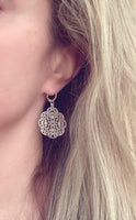 Silver Medallion Earrings, Morrocan earring, silver lacy earring, silver filigree earring, floral earring, cut out design, snap huggie hoop - Constant Baubling