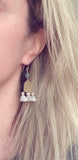 Gold Tassel Earrings, boho earring, grey tassel, small gold dangle, tiny tassel, brass semicircle, smoky blue gray bead, faceted glass bead - Constant Baubling