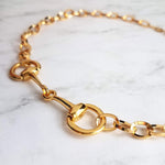 Gold Snaffle Bit Horse Necklace, chunky chain, equestrian necklace, gold horse necklace, snaffle necklace, D ring, thick gold chain, heavy - Constant Baubling