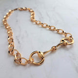 Gold Snaffle Bit Horse Necklace, chunky chain, equestrian necklace, gold horse necklace, snaffle necklace, D ring, thick gold chain, heavy - Constant Baubling