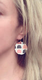 Navy Floral Print Earrings, blue faux leather circle, peony flower, 80's style, pink purple flower earrings, rose earring, large round - Constant Baubling