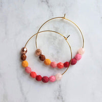 Beaded Hoop Earrings - red pink beads, large gold hoops, summer earring, tropical earring, bold earring, colorful hoop earring, bright color - Constant Baubling