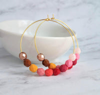 Beaded Hoop Earrings - red pink beads, large gold hoops, summer earring, tropical earring, bold earring, colorful hoop earring, bright color - Constant Baubling