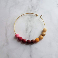 Beaded Hoop Earrings - large gold hoop, summer earring, tropical earring, chunky bead earring, bright colorful earring, red pink brown beads - Constant Baubling