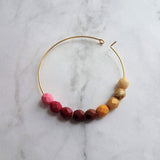 Beaded Hoop Earrings - large gold hoop, summer earring, tropical earring, chunky bead earring, bright colorful earring, red pink brown beads - Constant Baubling