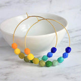 Chunky Bead Earrings - large gold hoop, summer earrings, beaded hoops, bright colorful earring, green blue yellow beads, tropical earrings - Constant Baubling
