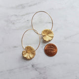 Lily Pad Earrings, large gold hoops, gold lilypad, gold lotus earring, lightweight hoops, lotus leaf earring, thin gold hoops, 2 inch hoops - Constant Baubling