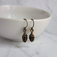 Little Pinecone Earrings, small antique brass pine cone, bronze pine cone charm, fall jewelry, tiny pine cone dangle, pine cone earrings - Constant Baubling