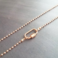 Rose Gold Ball Chain Necklace, chunky front clasp necklace, carabiner clasp, rose gold ball necklace, large oval clasp, screw clasp necklace - Constant Baubling