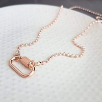 Rose Gold Ball Chain Necklace, chunky front clasp necklace, carabiner clasp, rose gold ball necklace, large oval clasp, screw clasp necklace - Constant Baubling