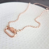 Rose Gold Ball Chain Necklace, chunky front clasp necklace, carabiner clasp, rose gold ball necklace, large oval clasp, screw clasp necklace - Constant Baubling