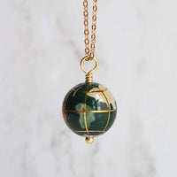 World Necklace, 12mm globe necklace, gemstone globe necklace, Earth necklace, stone globe necklace, vacation gift, miss you gift, malachite - Constant Baubling