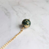 World Necklace, 12mm globe necklace, gemstone globe necklace, Earth necklace, stone globe necklace, vacation gift, miss you gift, malachite - Constant Baubling