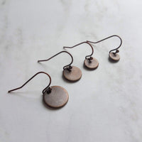 Copper Disk Earrings - small round tag, dark copper earring, antique copper disc, ONE PAIR copper earrings, tiny copper earring, 6 8 10 12mm - Constant Baubling
