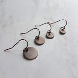 Copper Disk Earrings - small round tag, dark copper earring, antique copper disc, ONE PAIR copper earrings, tiny copper earring, 6 8 10 12mm - Constant Baubling