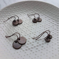 Copper Disk Earrings - small round tag, dark copper earring, antique copper disc, ONE PAIR copper earrings, tiny copper earring, 6 8 10 12mm - Constant Baubling