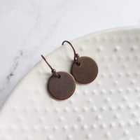 Copper Disk Earrings - small round tag, dark copper earring, antique copper disc, ONE PAIR copper earrings, tiny copper earring, 6 8 10 12mm - Constant Baubling