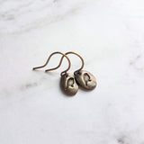 Little Bird Earrings - antique bronze oval, oblong tag, brass tag earrings, small bird earrings, baby bird earring, bird tag earring, tiny - Constant Baubling