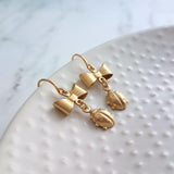 Little Ladybug Earrings, gold bow earring, gold lady bug charm, lady bug earring, gold ladybug earring, small ladybug, ladybug dangle insect - Constant Baubling