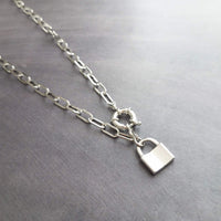 Oval Chain Necklace - stainless steel paperclip necklace, chunky chain, front clasp, large front clasp, sailor clasp, padlock necklace, lock - Constant Baubling