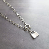 Oval Chain Necklace - stainless steel paperclip necklace, chunky chain, front clasp, large front clasp, sailor clasp, padlock necklace, lock - Constant Baubling