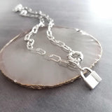 Oval Chain Necklace - stainless steel paperclip necklace, chunky chain, front clasp, large front clasp, sailor clasp, padlock necklace, lock - Constant Baubling